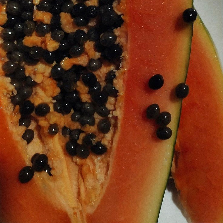 Close up of papaya seeds.
