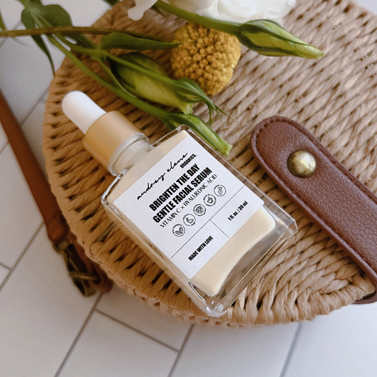 Vitamin C and Hyaluronic Acid Gentle Facial Serum bottle on white background.