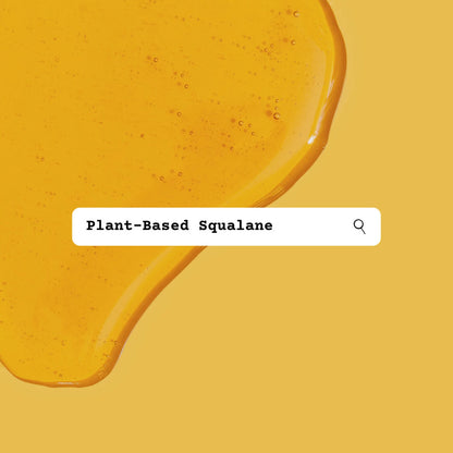Yellow textured product with 'Plant-Based Squalane' text on a yellow background