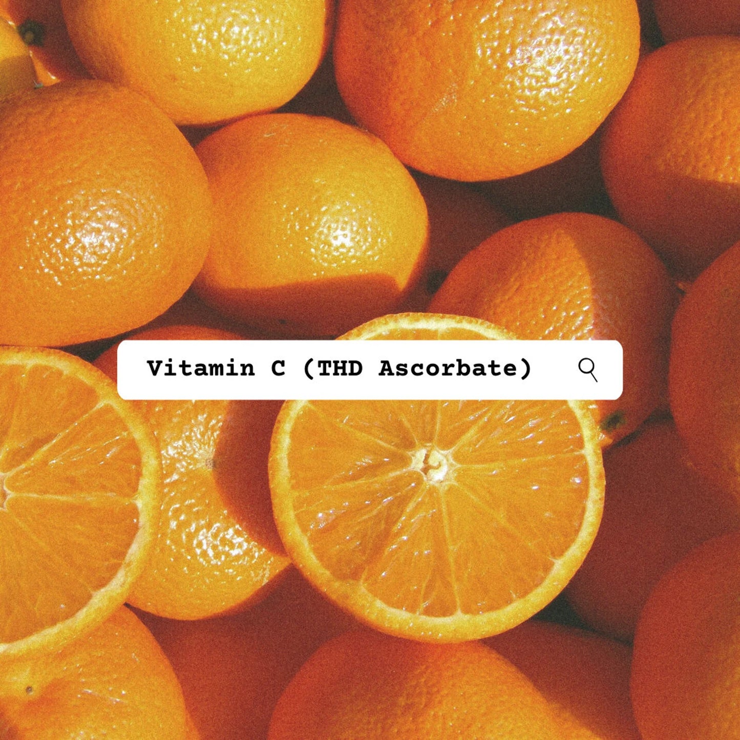 Oranges with a focus on vitamin C (THD Ascorbate) text overlay.